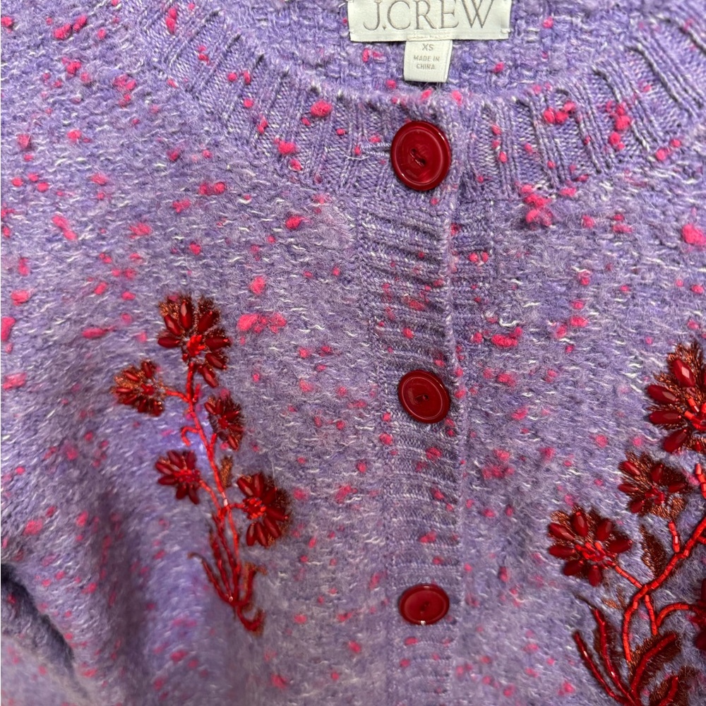 J. Crew Women's Purple Sweater with Floral Embroidery - Picture 6 of 7